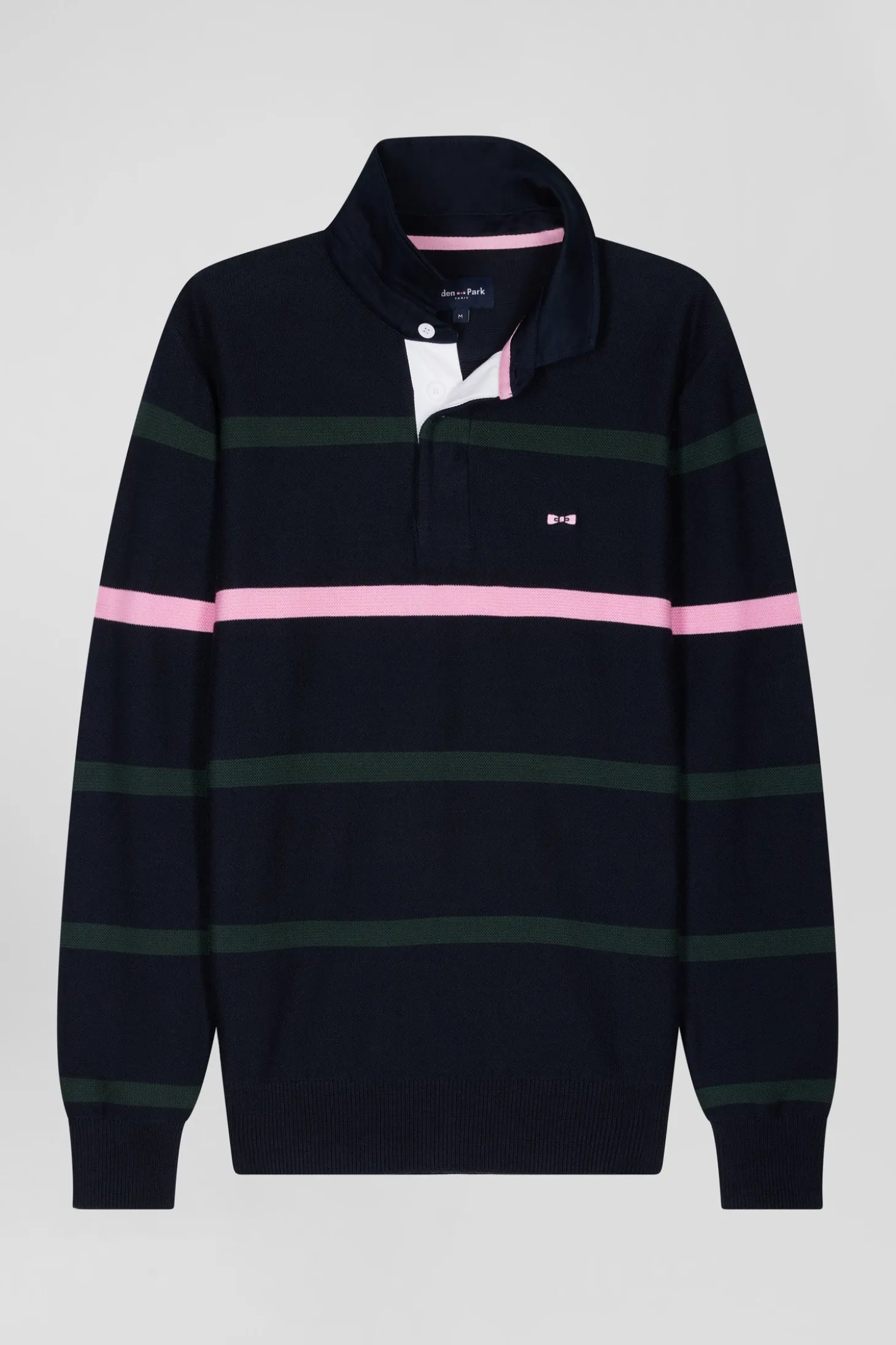 Regular green striped cotton polo neck jumper
