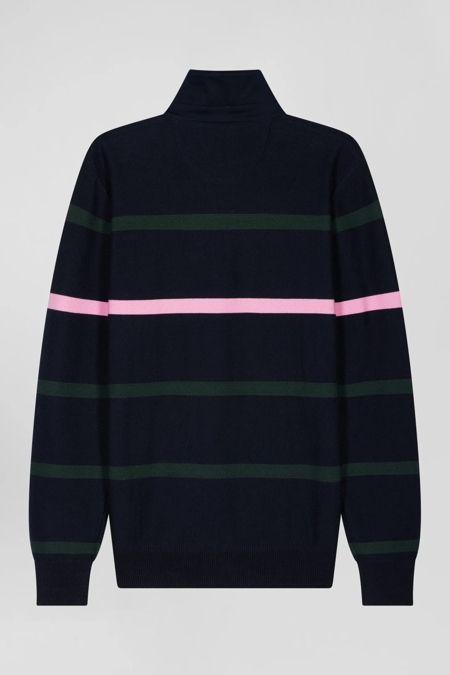 Regular green striped cotton polo neck jumper