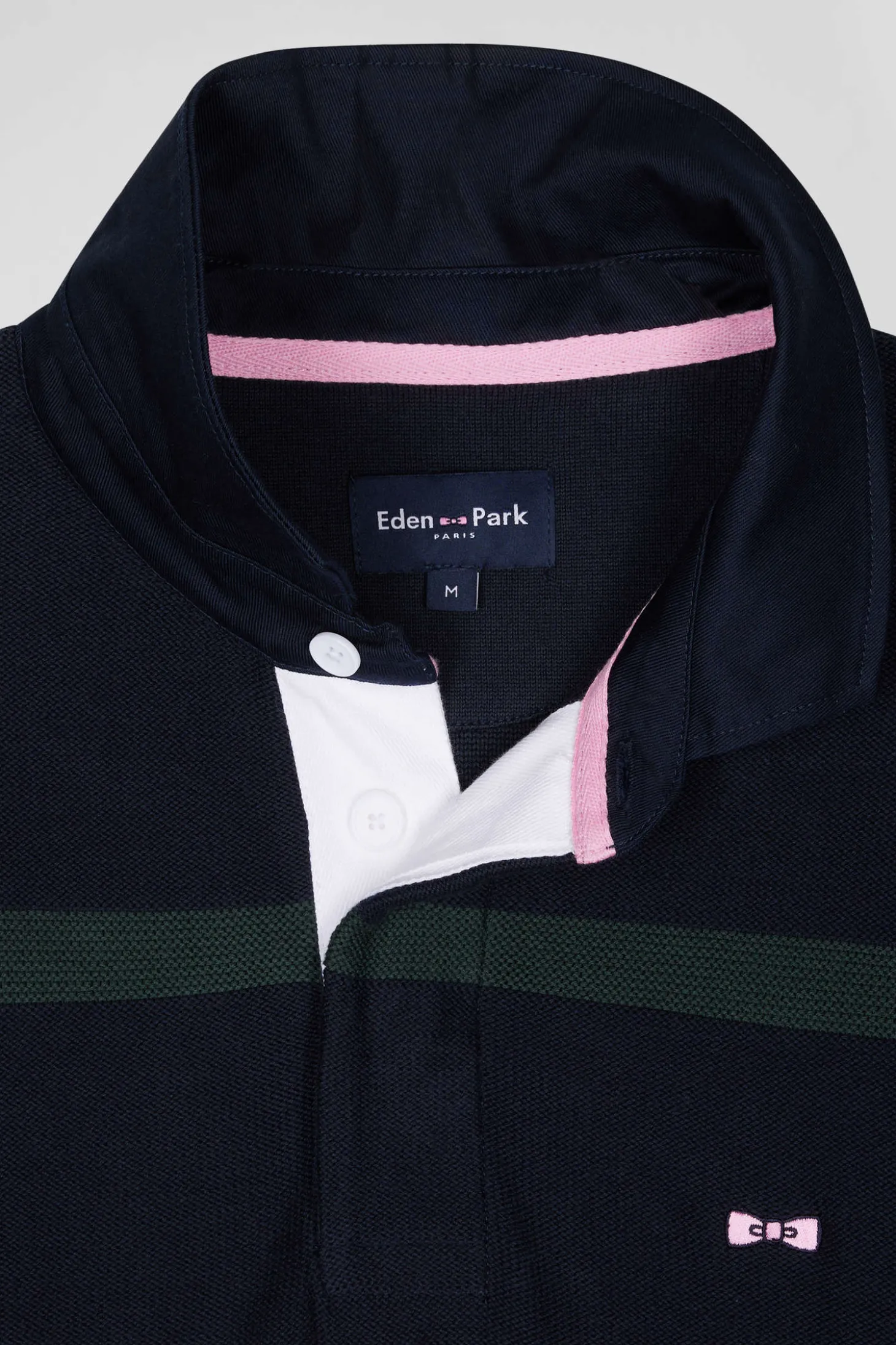 Regular green striped cotton polo neck jumper