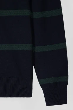 Regular green striped cotton polo neck jumper