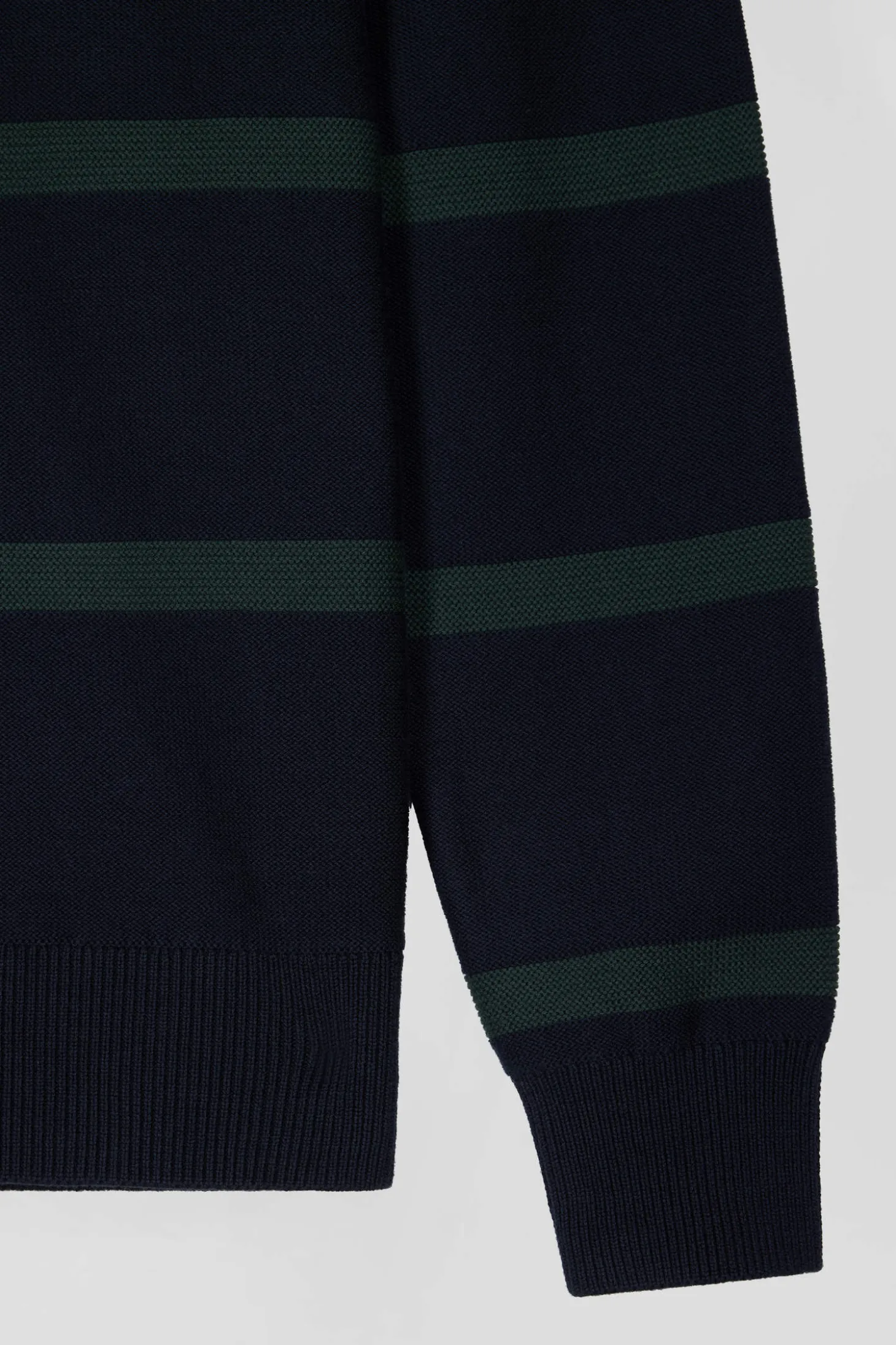 Regular green striped cotton polo neck jumper