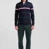 Regular green striped long-sleeved cotton rugby shirt with back embroidery