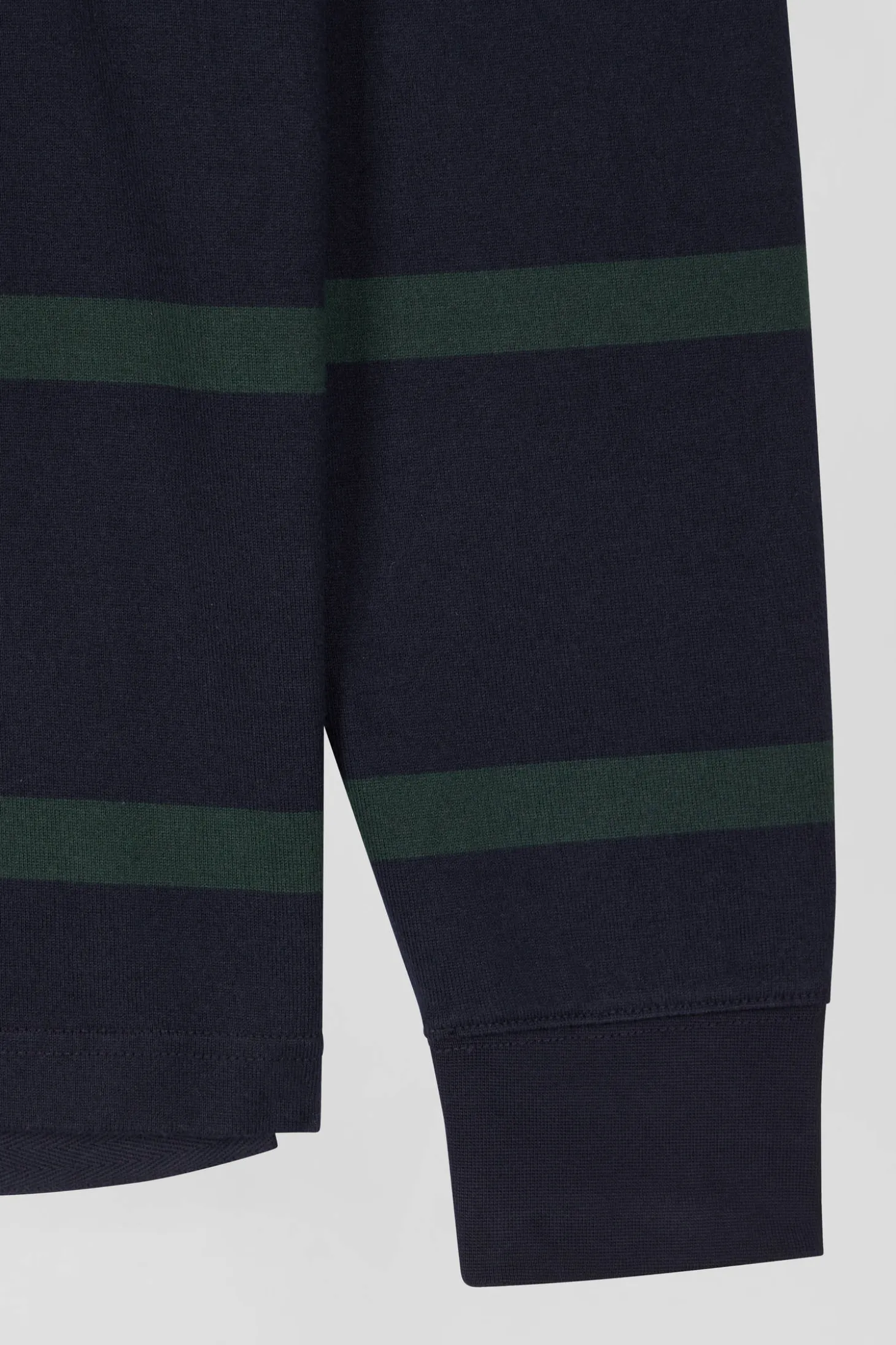 Regular green striped long-sleeved cotton rugby shirt with back embroidery