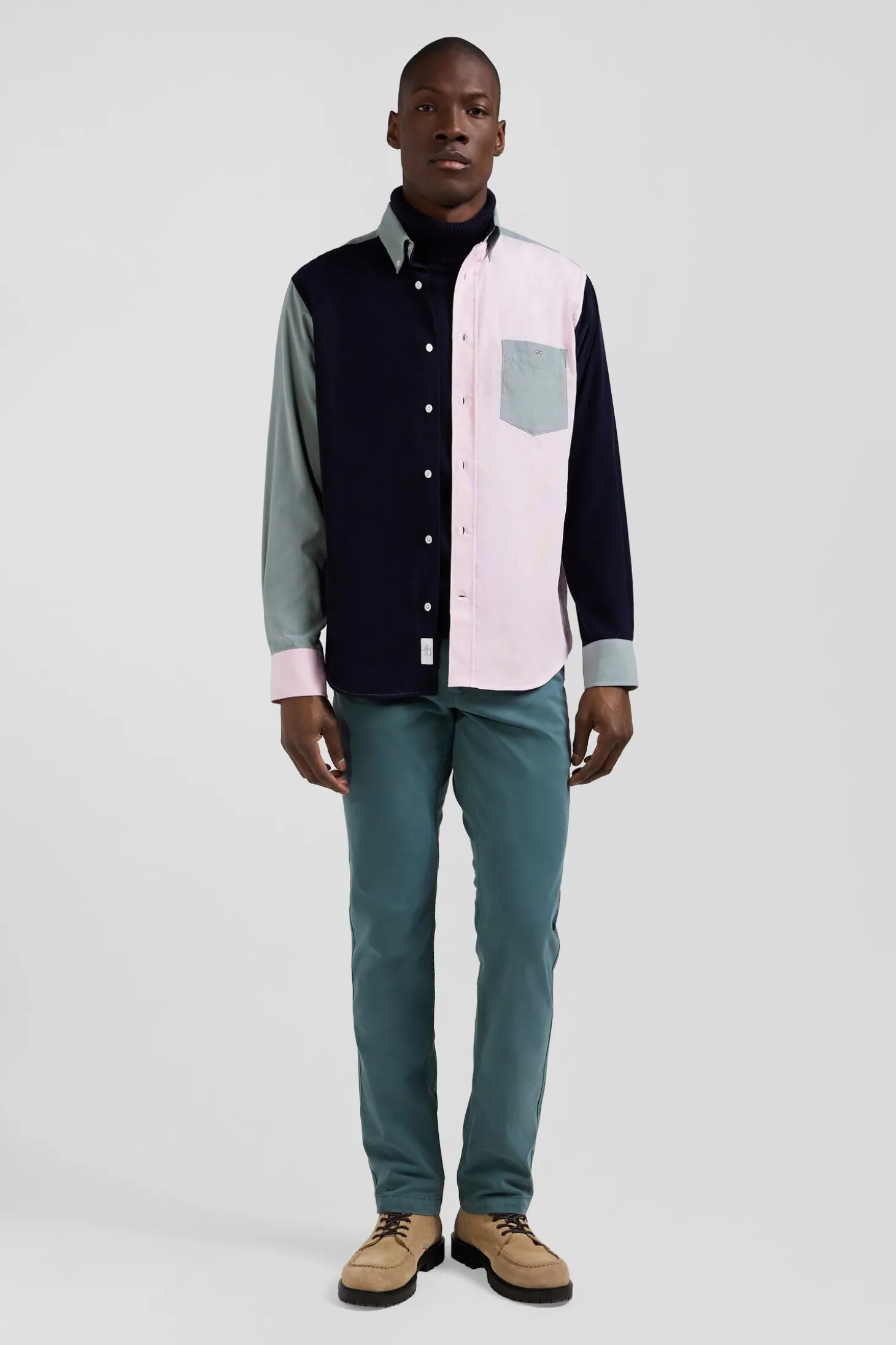 Regular green tricolour cotton shirt