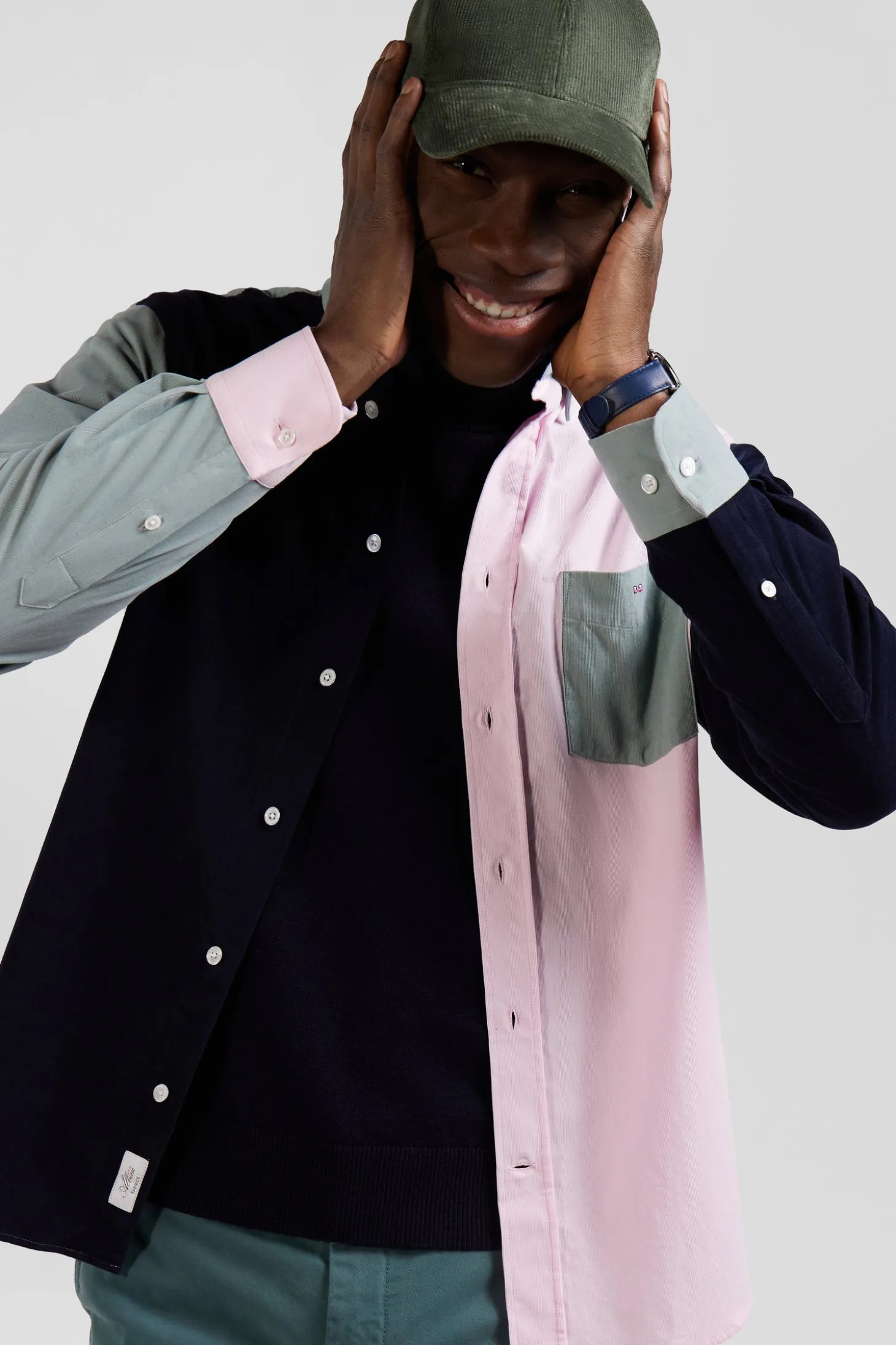 Regular green tricolour cotton shirt