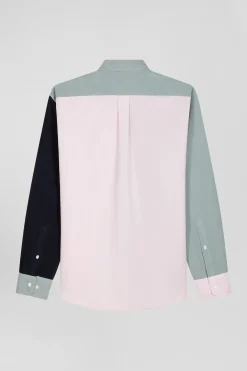 Regular green tricolour cotton shirt