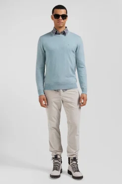 Regular green wool and cotton crew neck jumper