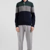Regular green wool and cotton jumper with knit patterns and rugby shirt collar