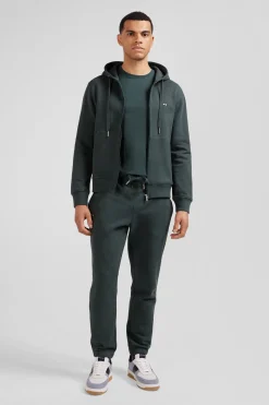 Regular green zipped brushed cotton fleece hoodie