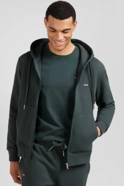 Regular green zipped brushed cotton fleece hoodie