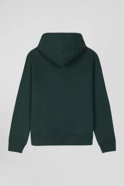 Regular green zipped brushed cotton fleece hoodie