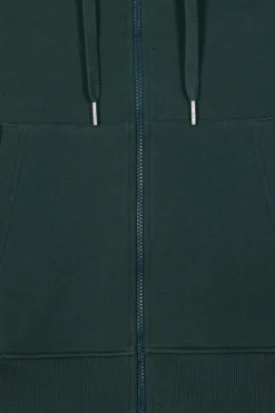 Regular green zipped brushed cotton fleece hoodie