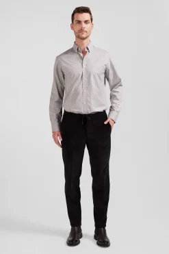 Regular greige cotton shirt with micro checks