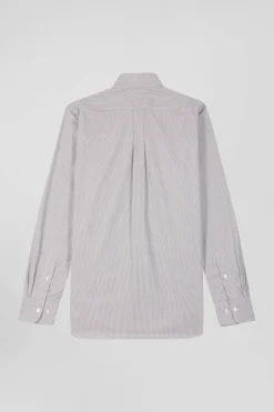 Regular greige cotton shirt with micro checks