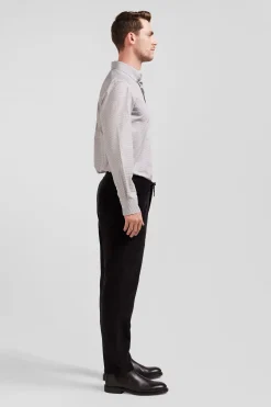 Regular greige cotton shirt with micro checks