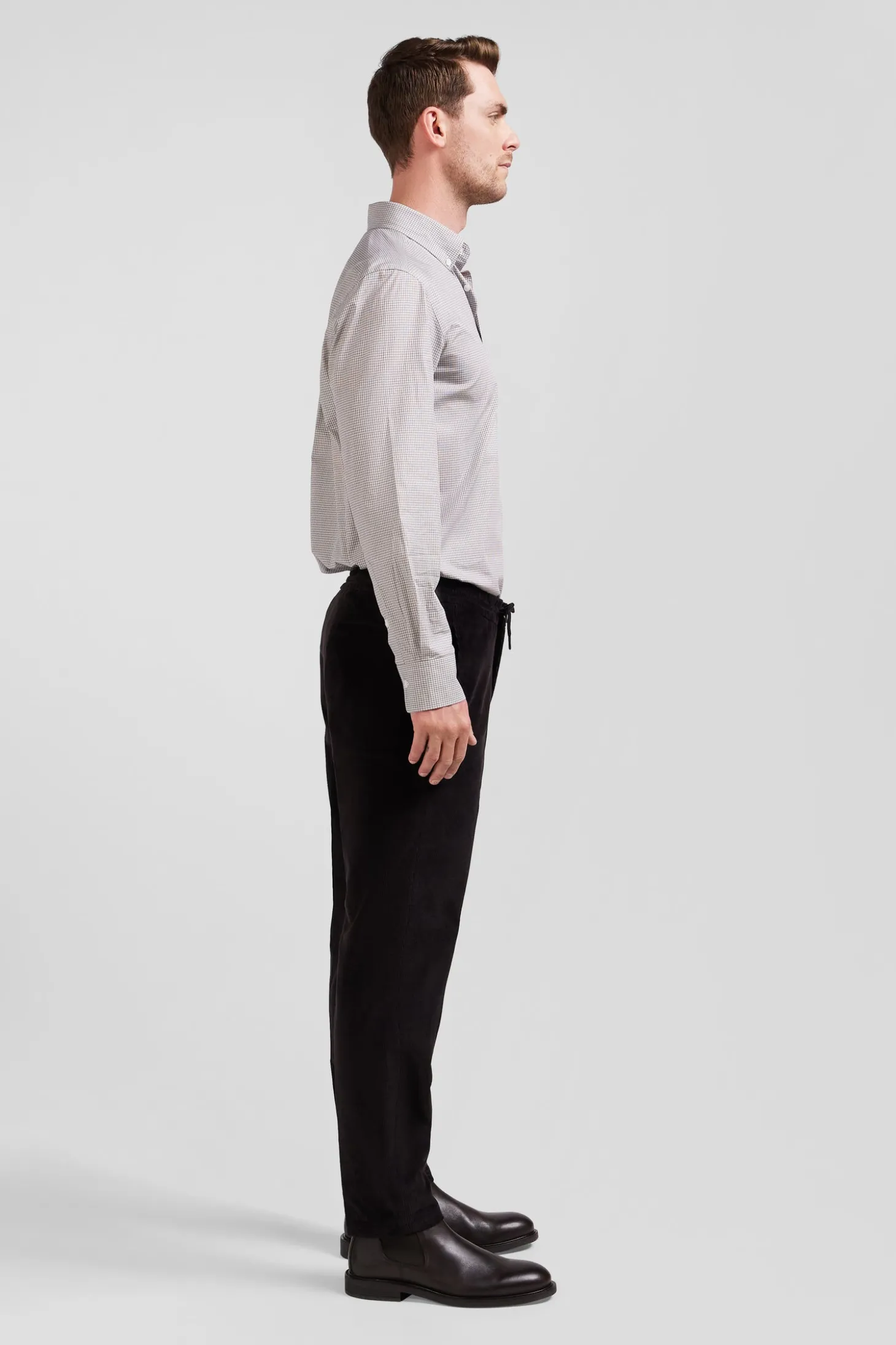 Regular greige cotton shirt with micro checks