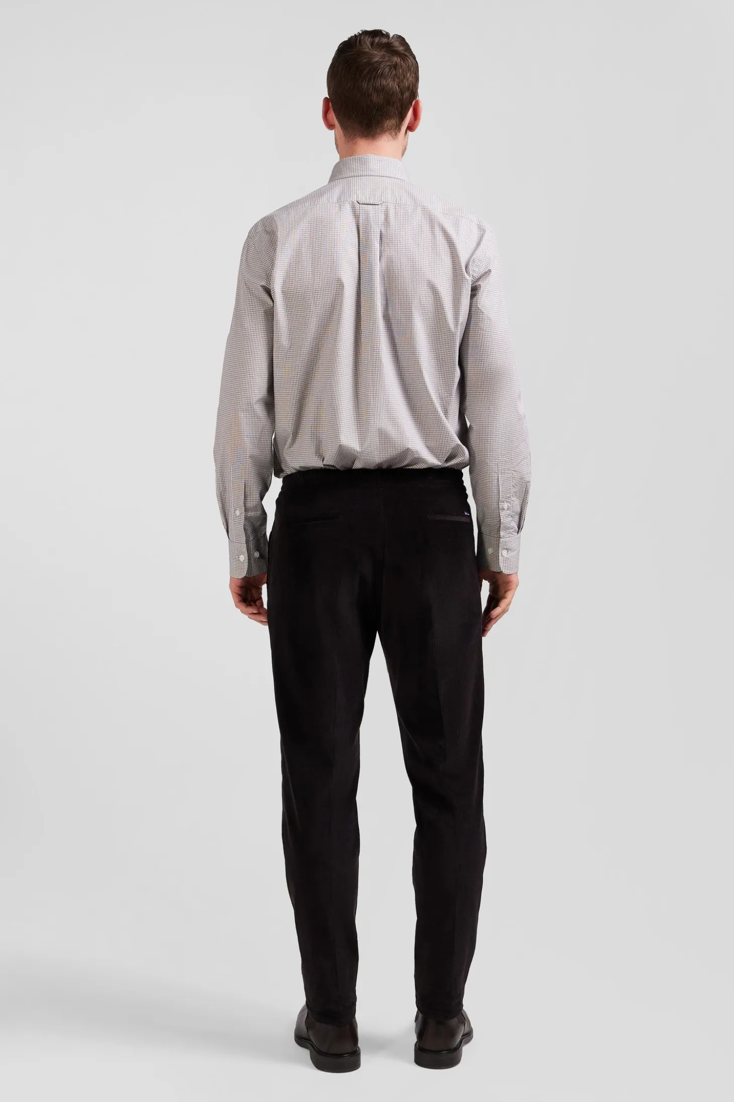 Regular greige cotton shirt with micro checks