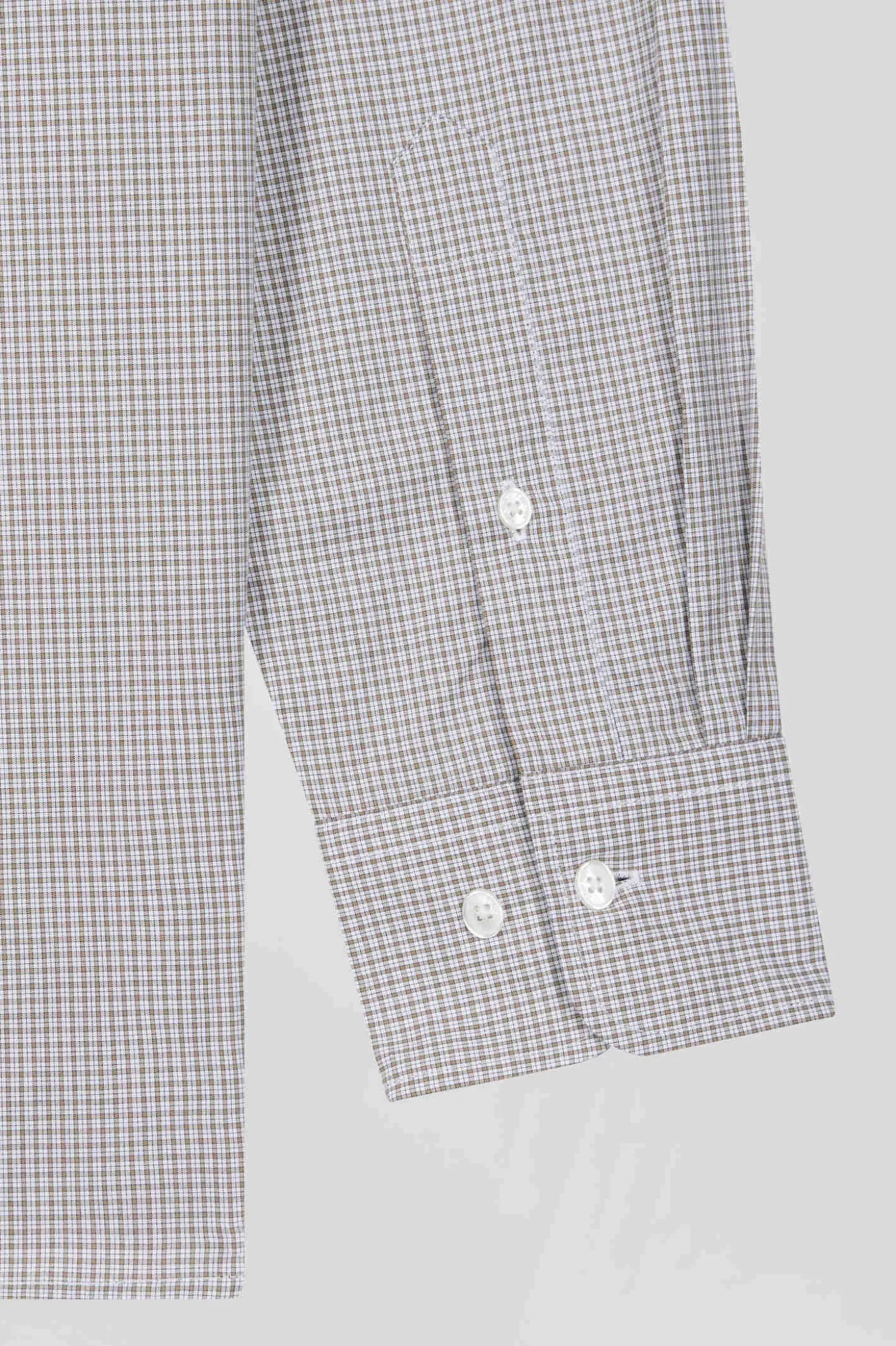Regular greige cotton shirt with micro checks