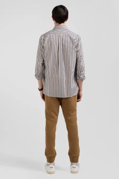 Regular greige striped cotton poplin shirt