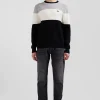 Regular grey and white cotton crew neck jumper with knit patterns
