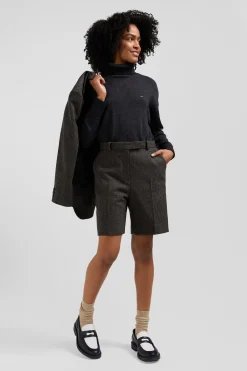 Regular grey blended wool shorts