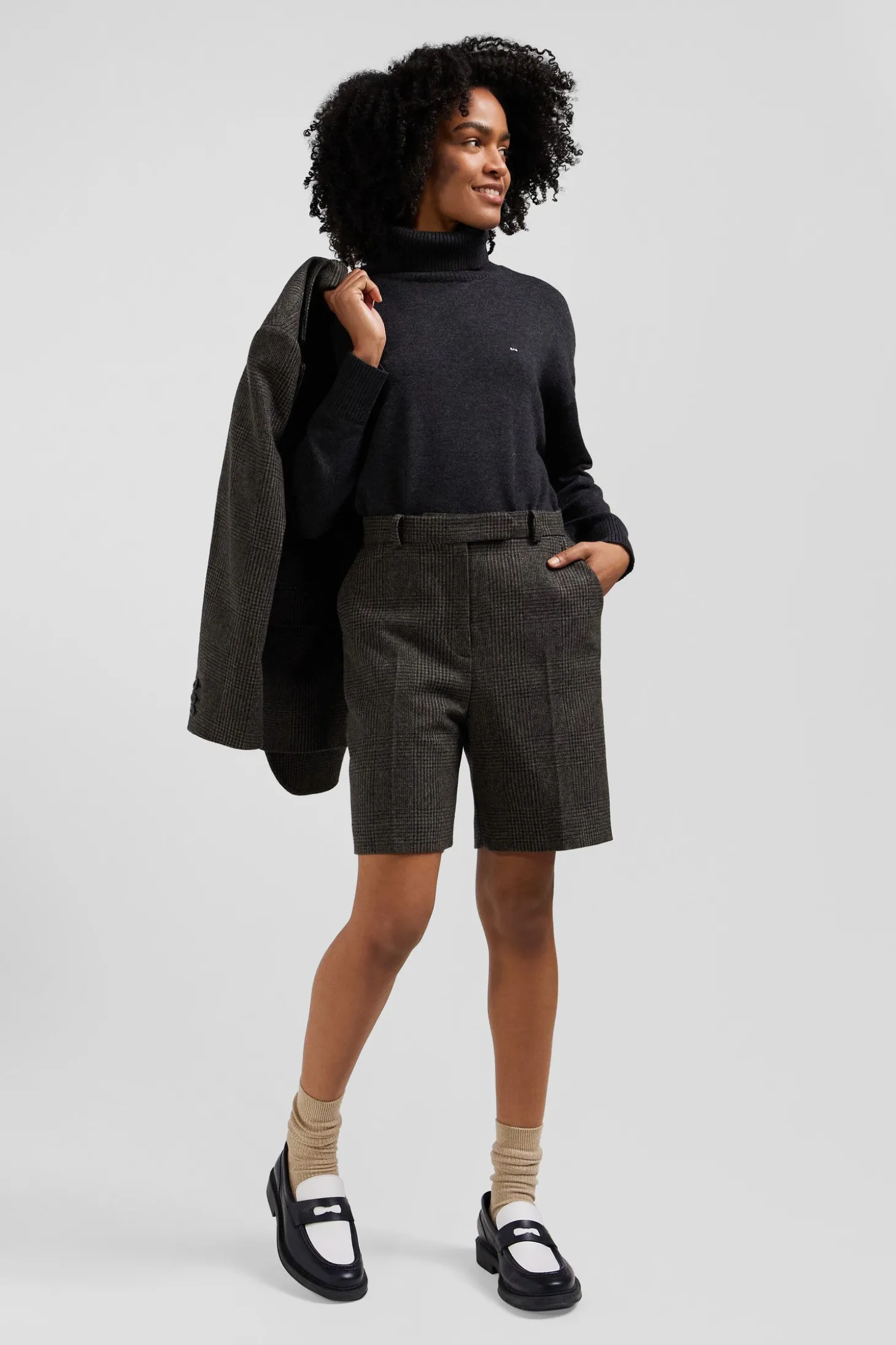 Regular grey blended wool shorts