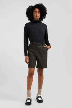 Regular grey blended wool shorts
