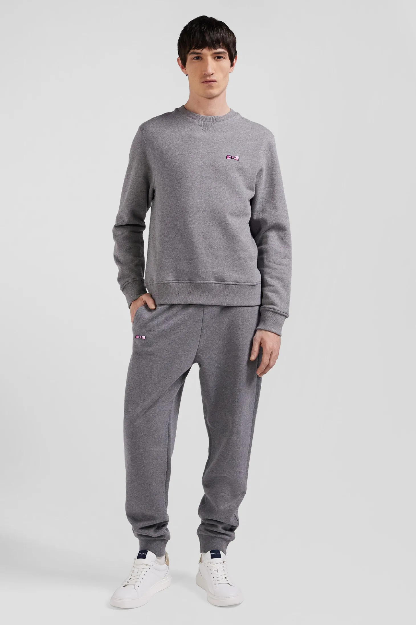 Regular grey brushed cotton fleece sweatshirt