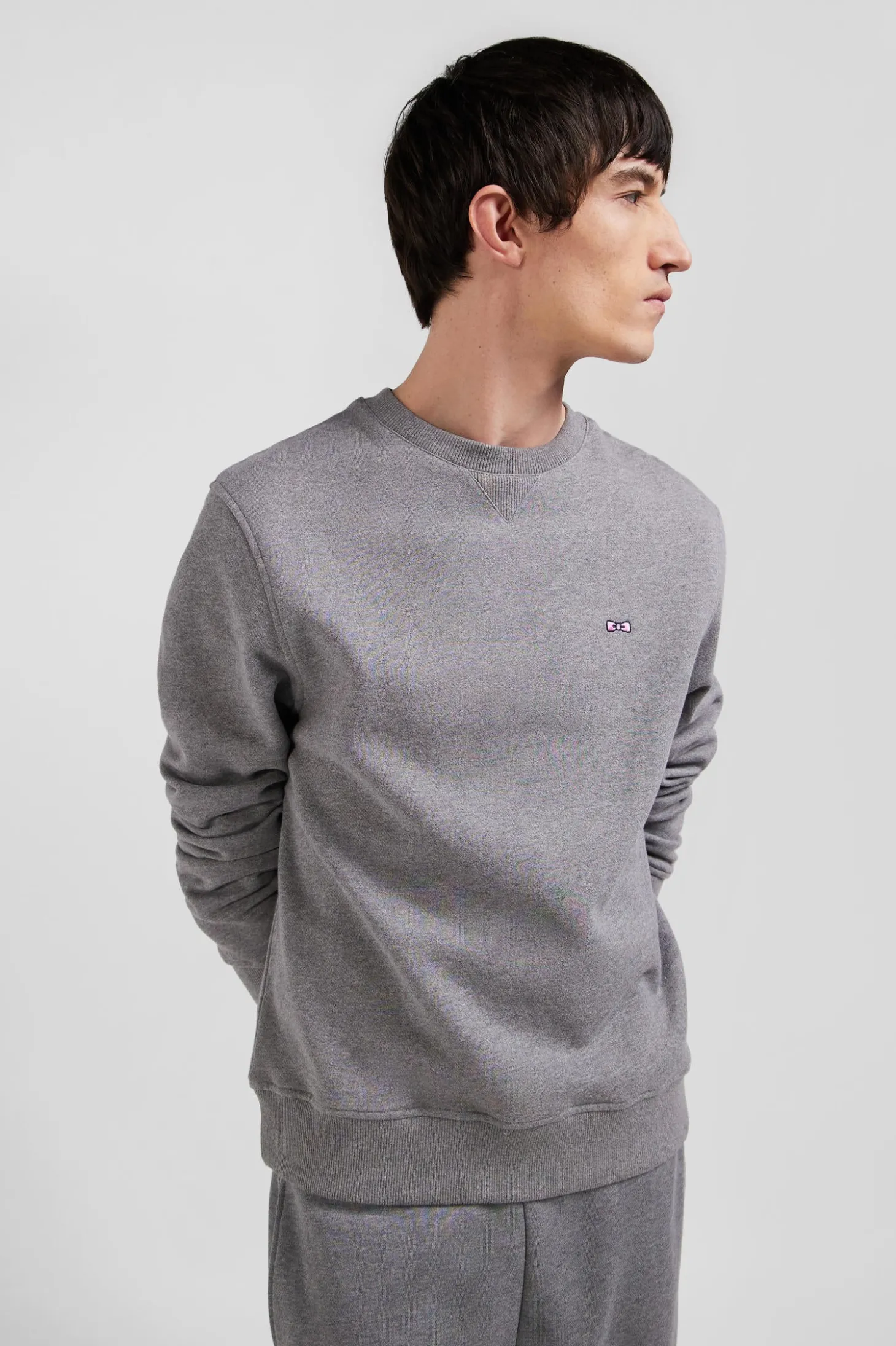 Regular grey brushed cotton fleece sweatshirt