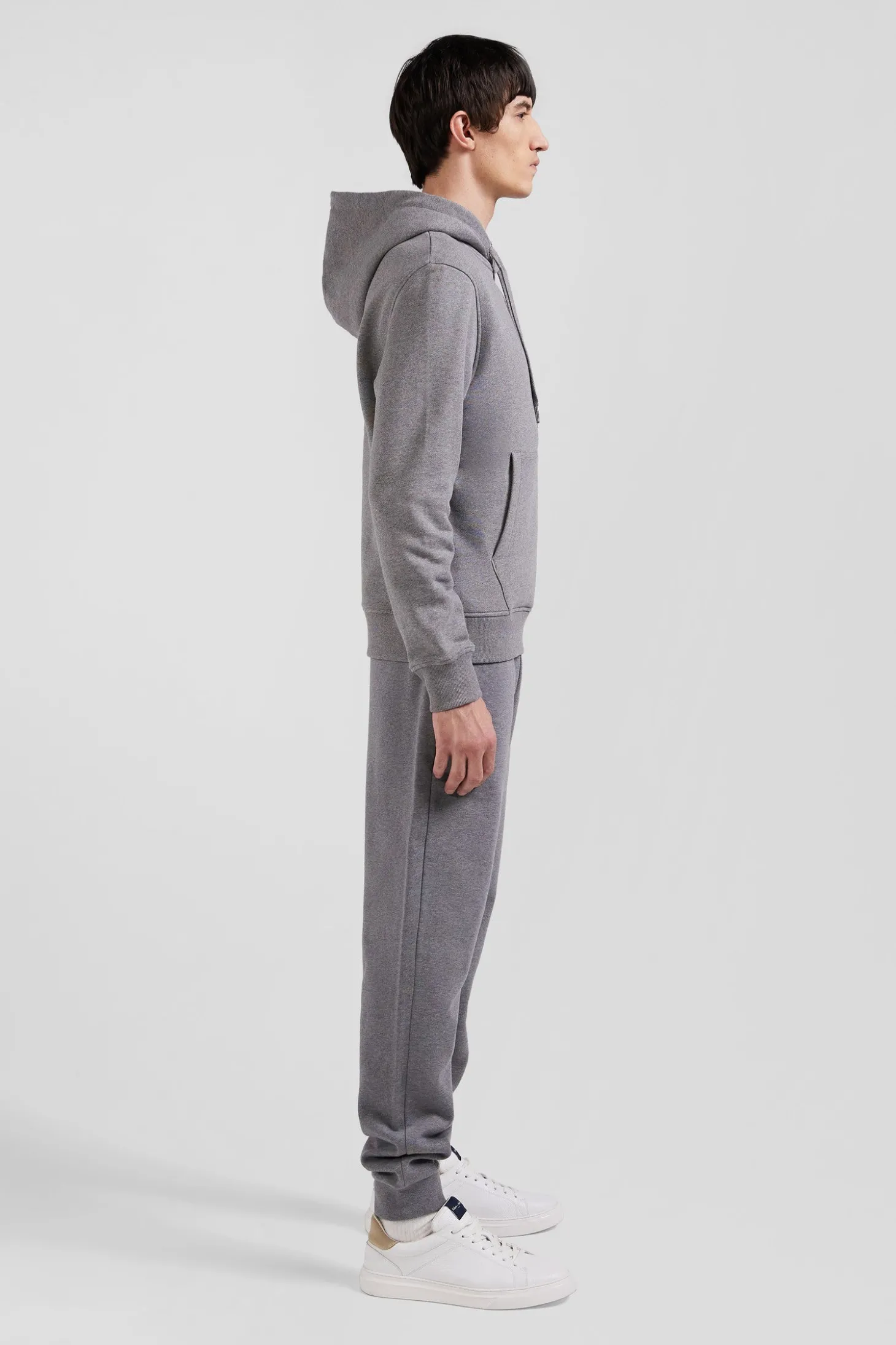 Regular grey brushed cotton fleece hoodie