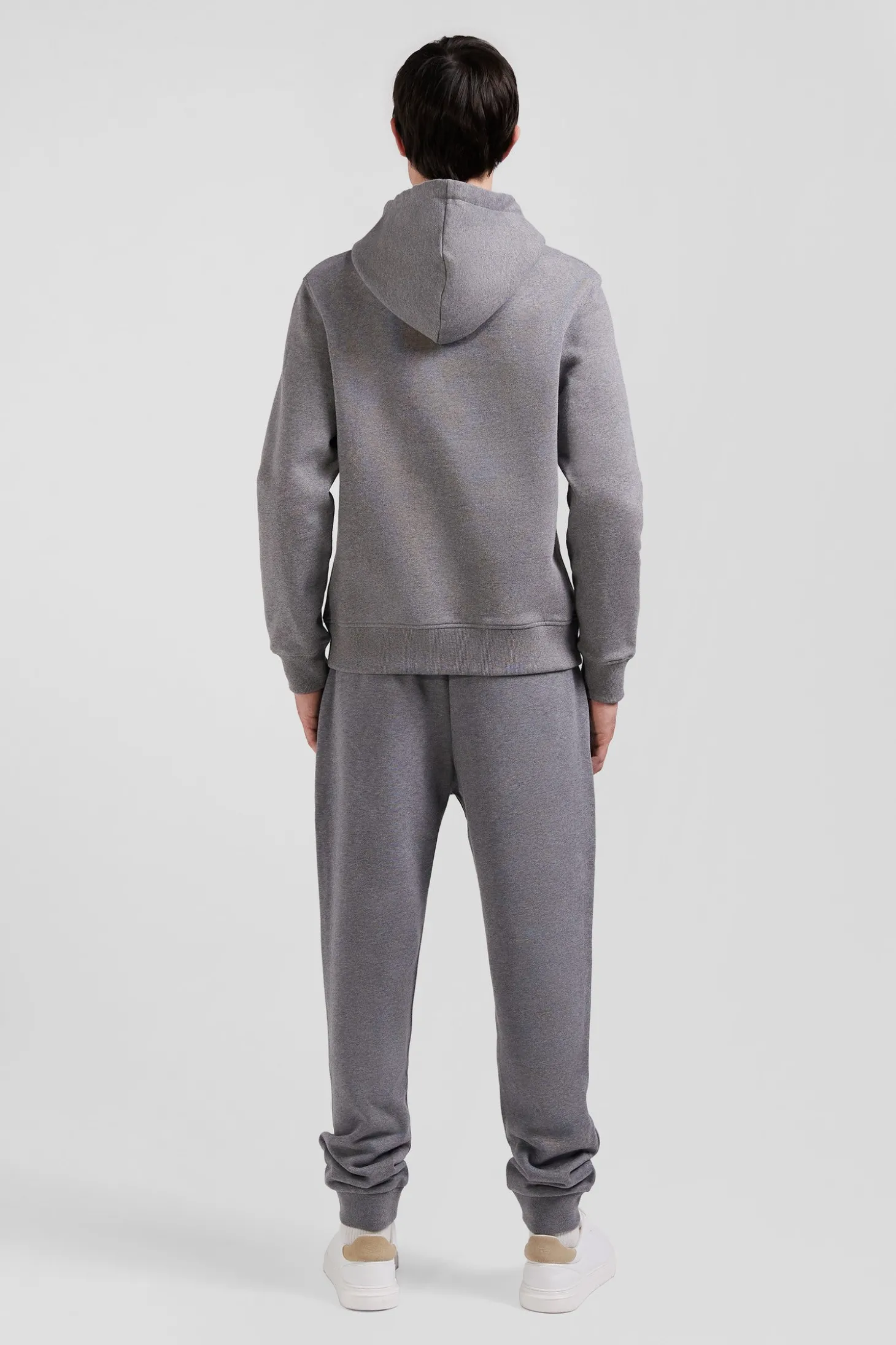 Regular grey brushed cotton fleece hoodie