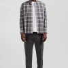 Regular grey checked cotton twill shirt