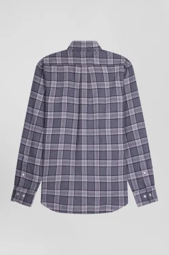 Regular grey checked cotton shirt