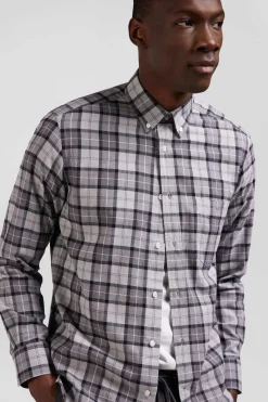 Regular grey checked cotton twill shirt