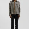Regular grey checked wool and cotton overshirt