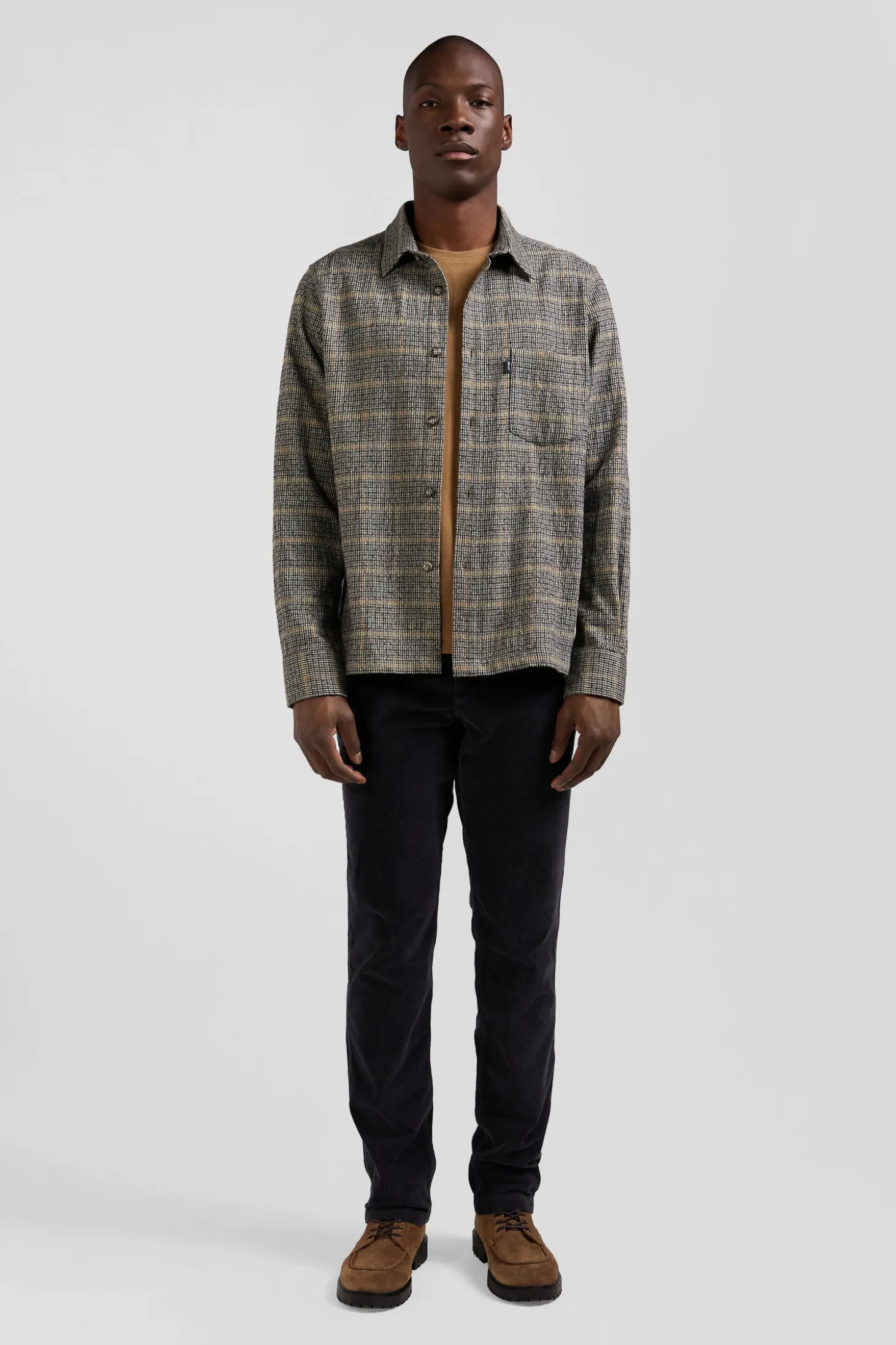 Regular grey checked wool and cotton overshirt