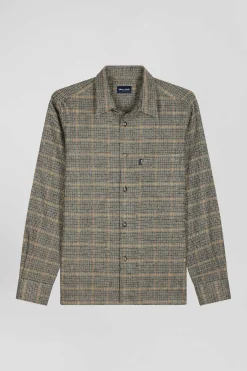 Regular grey checked wool and cotton overshirt