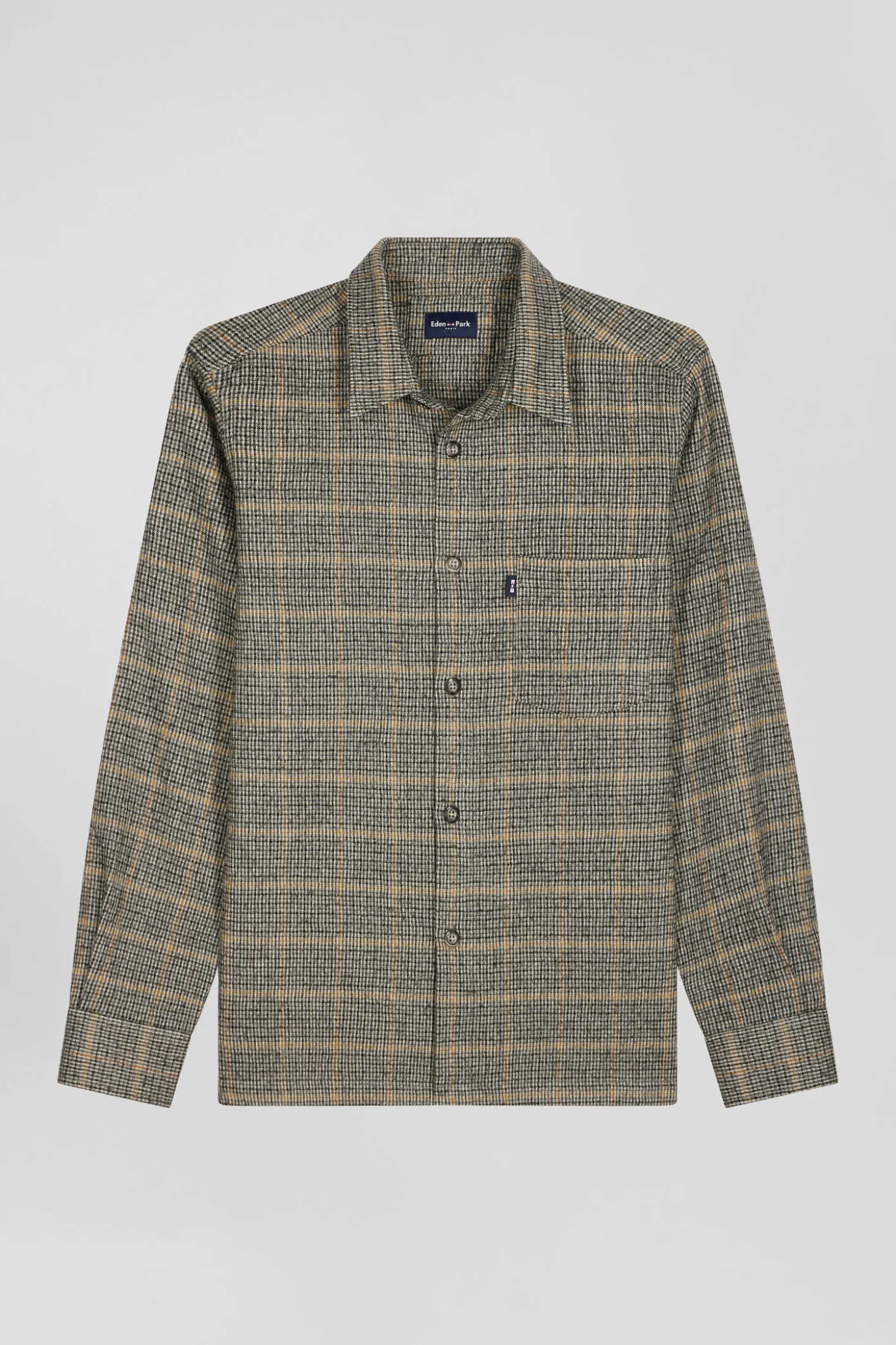 Regular grey checked wool and cotton overshirt