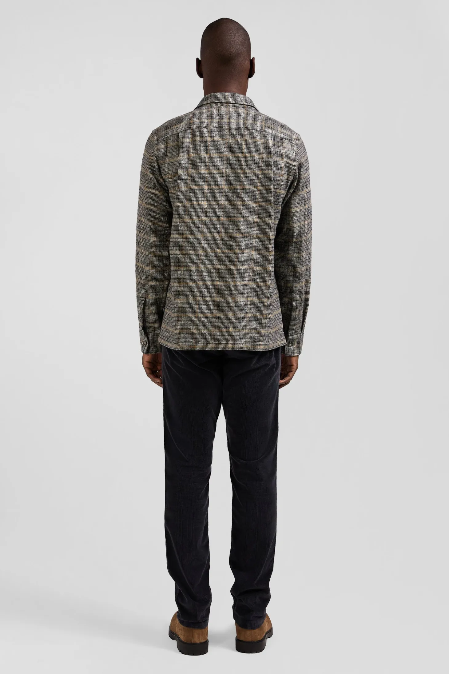 Regular grey checked wool and cotton overshirt