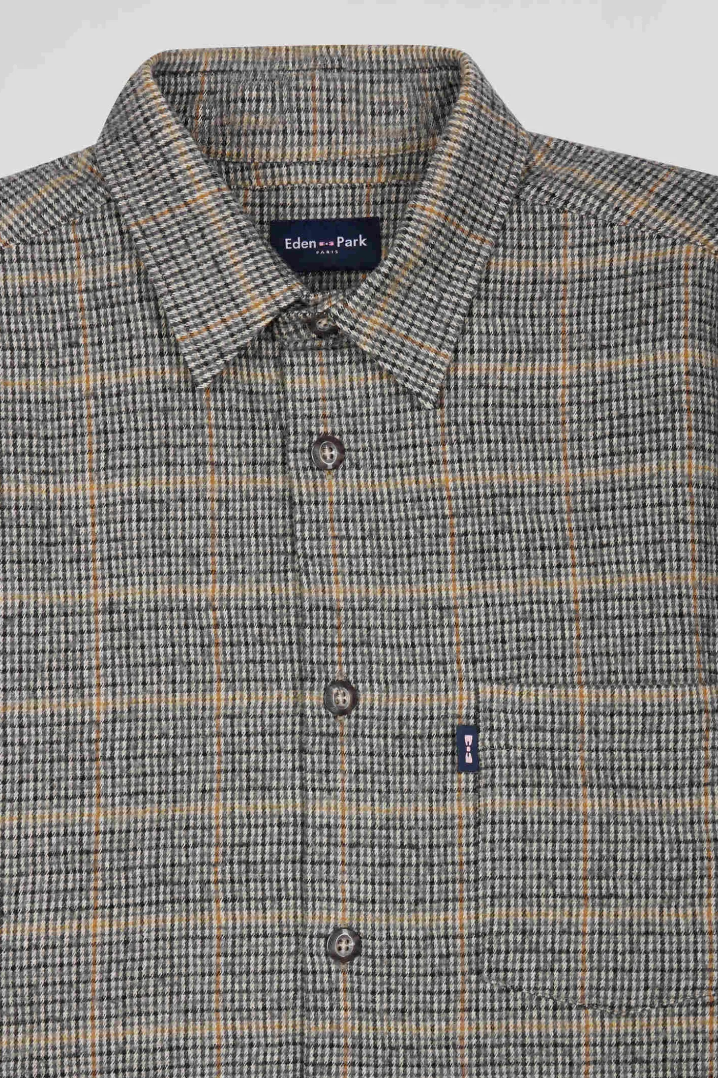 Regular grey checked wool and cotton overshirt