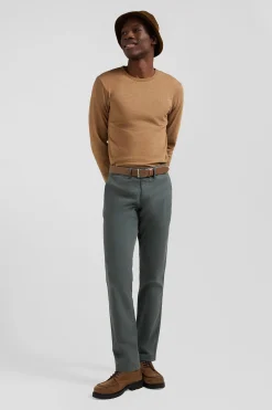 Regular grey chino trousers in stretch cotton gabardine