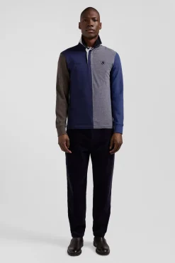 Regular grey colorblock long-sleeved cotton rugby shirt