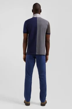Regular grey colorblock short-sleeved cotton piqué polo shirt