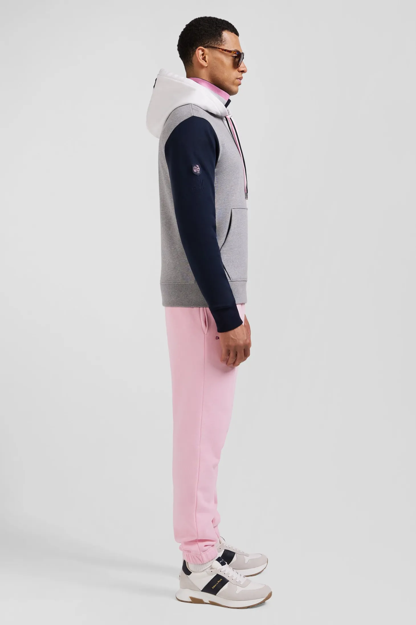 Regular grey colorblock XV de France cotton hoodie