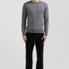 Regular grey cotton and cashmere crew neck jumper