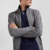 Regular grey cotton and cashmere zipped cardigan with vertical stripes