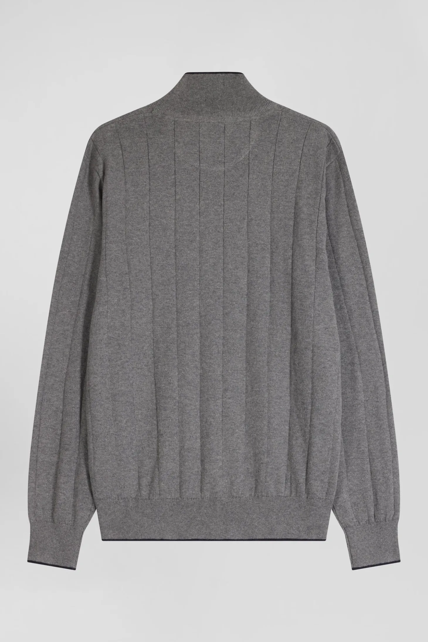 Regular grey cotton and cashmere zipped cardigan with vertical stripes