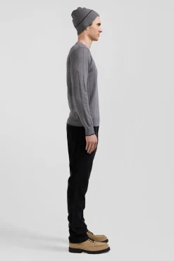Regular grey cotton and cashmere crew neck jumper