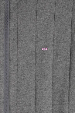 Regular grey cotton and cashmere zipped cardigan with vertical stripes