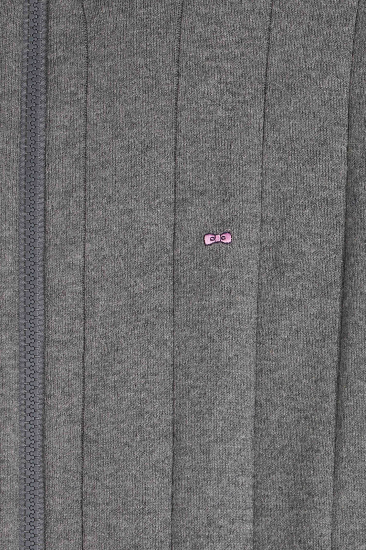 Regular grey cotton and cashmere zipped cardigan with vertical stripes